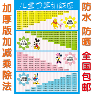 99乘法口诀表墙贴小学生二年级数学海报包邮九九加法减法除法挂图