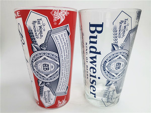 bud light百威啤酒玻璃杯蓝色水杯啤酒杯清啤收藏大容量透明杯