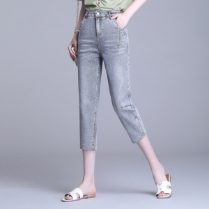 牛仔裤女高腰宽松新款春夏薄款大码显瘦七分直筒萝卜裤八分哈伦裤