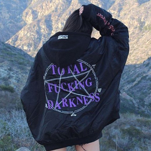 现货vetements 黑色巨袖oversize刺绣六芒星拉链棉服连帽外套