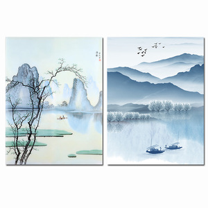 新中式山水风景玄关挂画客厅装饰画走廊过道画芯打印定制墙画壁画