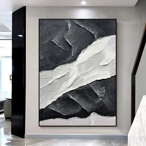 手绘油画玄关背景墙装饰画抽象黑白挂画浪逐客厅沙发壁画餐厅极简