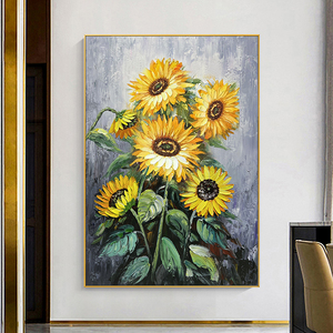 手绘油画梵高向日葵玄关挂画轻奢立体餐厅壁画客厅背景墙装饰画