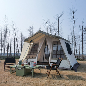 户外帐篷林间小屋浅色多人小川同款精致轻奢露营帐篷双层保暖防雨