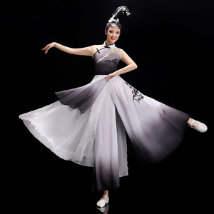 水墨古典舞蹈演出服女飘逸中国风汉服艺考扇子舞伞舞独舞服装套装