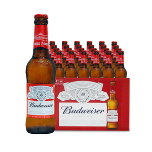 百威啤酒英国原装进口红蓝百威旋盖拧盖黄啤酒300ml24瓶整箱