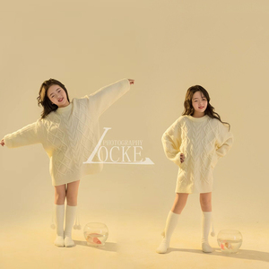 2024新款 潮童儿童摄影服饰 韩版白色毛衣影楼女孩拍照相主题服装