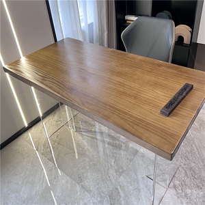 亚克力实木悬浮餐桌椅小户型原木风客厅书桌电脑桌长方形吃饭桌子