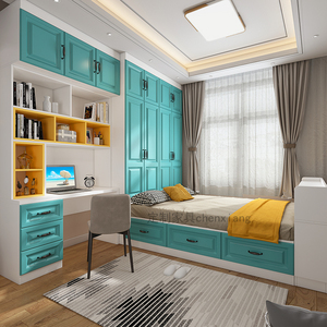 北欧榻榻米床衣柜一体带书桌书架组合次卧小房间儿童房储物多功能