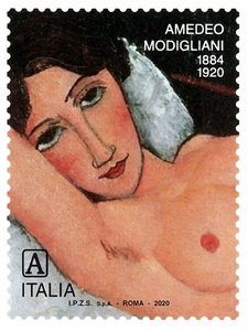 意大利邮票2020 莫迪利亚尼名画《女性裸体斜靠在白色枕头上》