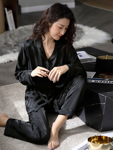 优雅且高贵的黑色~勾勒你的温柔!高级感睡衣女春秋季冰丝薄款丝绸