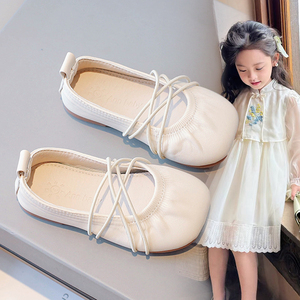 女童小皮鞋白色2024夏季新款儿童软底一脚蹬豆豆鞋女孩洋气公主鞋