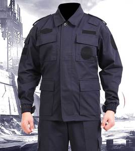秋冬季黑蓝色涤棉网格保安服长袖工作服套装男耐磨加厚工装训练服