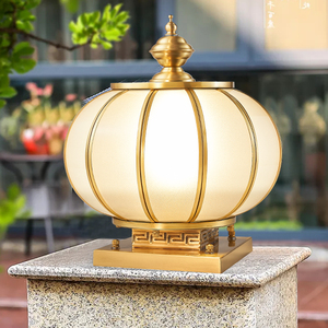 太阳能围墙柱头灯中式圆球别墅柱子灯户外景观庭院门柱灯农村全铜