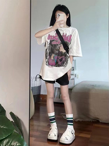 日系亚文化动漫短袖女t恤纯棉夏季新款复古风亚比朋克y2k甜辣上衣