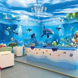 3d海洋主题壁画母婴店游泳馆壁布儿童房海底世界壁纸酒店ktv墙纸