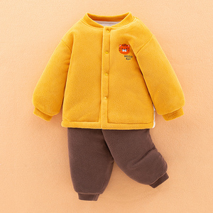 婴儿冬装套装加绒加厚外套夹棉保暖内衣冬季3-6月宝宝外出两件套9