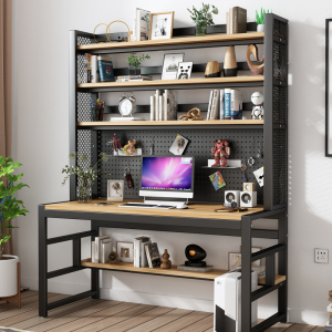 电脑桌办公桌台式双人带书架一体桌子学生写字桌洞洞板改造组合桌