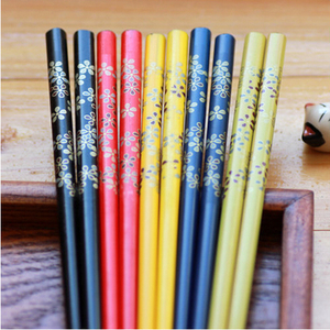 5双包邮 五彩筷 日式和风漆樱花木筷 环保无毒不含铅彩色筷子
