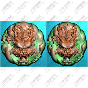 玉雕随形椭圆圆形正脸龙牌挂件【扫描图】精雕图灰度图圆牌%