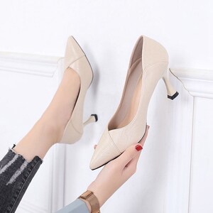 五厘米高跟鞋女软皮尖头浅口瓢鞋性感细跟职业面试工作鞋女士鞋子