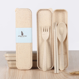 韩式小勺子筷叉小麦盒成人儿童创意可爱学生长柄便携餐具三件套装