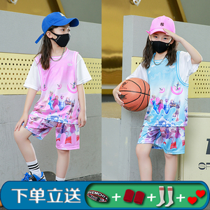 儿童篮球服套装迪士尼冰雪奇缘艾莎公主女童假两件短袖学校表演服