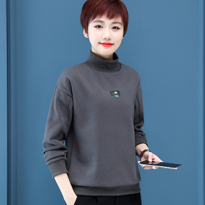 高领卫衣女秋冬加绒加厚2021新款宽松中年妈妈保暖短款时尚上衣潮