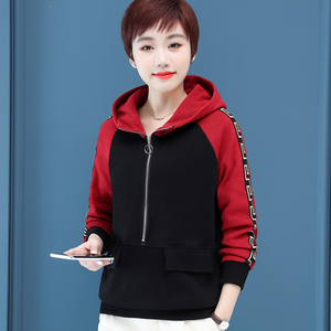 卫衣女秋冬加绒加厚2021年新款宽松连帽拉链保暖中年妈妈外套上衣