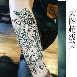 新款貂蝉 艺妓龙姬割线半壁小腿纹身贴防水持久男女性感仿真刺青