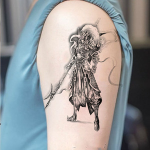 吕布花臂小腿战神战马长枪赵子龙赵云霸气纹身贴防水男持久仿真