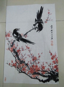 喜鹊登梅家居装饰画餐厅客厅办公室新婚送礼山水花鸟国画定制包邮