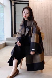 欧美大牌2023秋冬新款高端格子女装手工双面羊绒显瘦韩版大衣