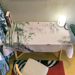 中国风国画山水画绒布桌布桌垫书桌拍照背景布台布古风中式古典