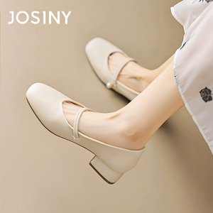 卓诗尼法式玛丽珍鞋女2024夏季新款中跟小皮鞋白色新中式国风单鞋