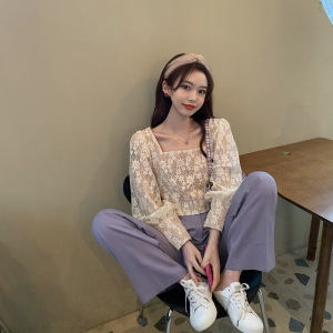 早春2021年新款穿搭港风复古chic洋气减龄炸街时尚阔腿裤两件套装