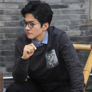 一路唱响李健同款黑色圆领提花加厚针织毛衣减龄宽松百搭上衣男女