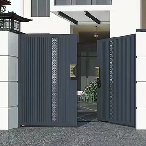 新中式别墅庭院门铝合金大门乡村庭院铝艺双开围墙电动平移对开门