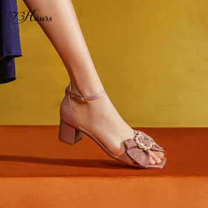 73hours女鞋vivian凉鞋2020年新款高跟鞋粗跟珍珠仙女风一字带潮