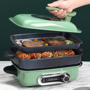 德国daddy bear多功能料理锅烤肉锅家用电火锅网红一体锅蒸煮烤涮