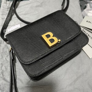 lu11aby 现货 balenciaga 巴黎世家 b bag黑金扣蜥蜴纹小方包