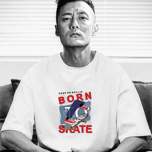 余文乐同款长绒棉短袖男棉t恤潮牌休闲情侣装流行青年圆领简约