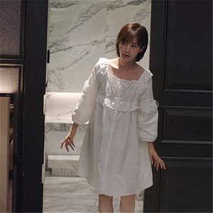 李一桐明星同款春夏季公主风睡裙女纯棉薄长袖甜美可爱绣花睡衣裙