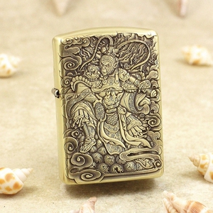 zippo打火机168纯铜精雕鬼王封侯拜相煤油盔甲防风火机男士送礼