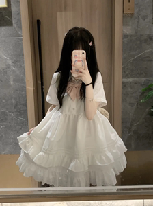 大码女装2024新款夏季公主裙日系学院风轻lo甜美白色蛋糕裙连衣裙