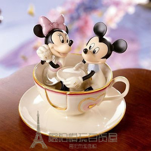 海外代购 迪士尼摆件 lenox雷诺克斯 米奇米妮旋转茶杯 15x18cm
