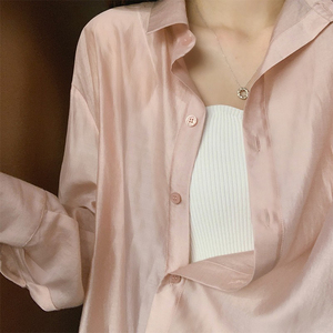 粉色天丝防晒衬衫外套女夏季薄款小个子冰丝夏款开衫衬衣女款上衣
