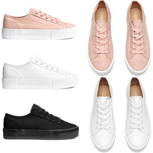 hm女鞋厚底运动鞋女2017春季新款跑步小白鞋百搭休闲板鞋系带