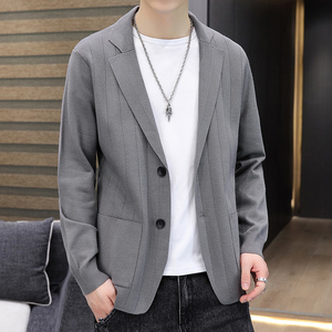 休闲春装2022年新款男韩版潮流针织夹克男士衣服成熟帅气西装外套