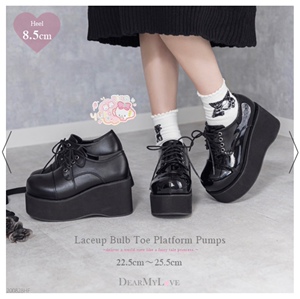 yuka日本代购 梦展望 8.5cm款可爱黑甜地雷系百搭黑色圆头厚底鞋
